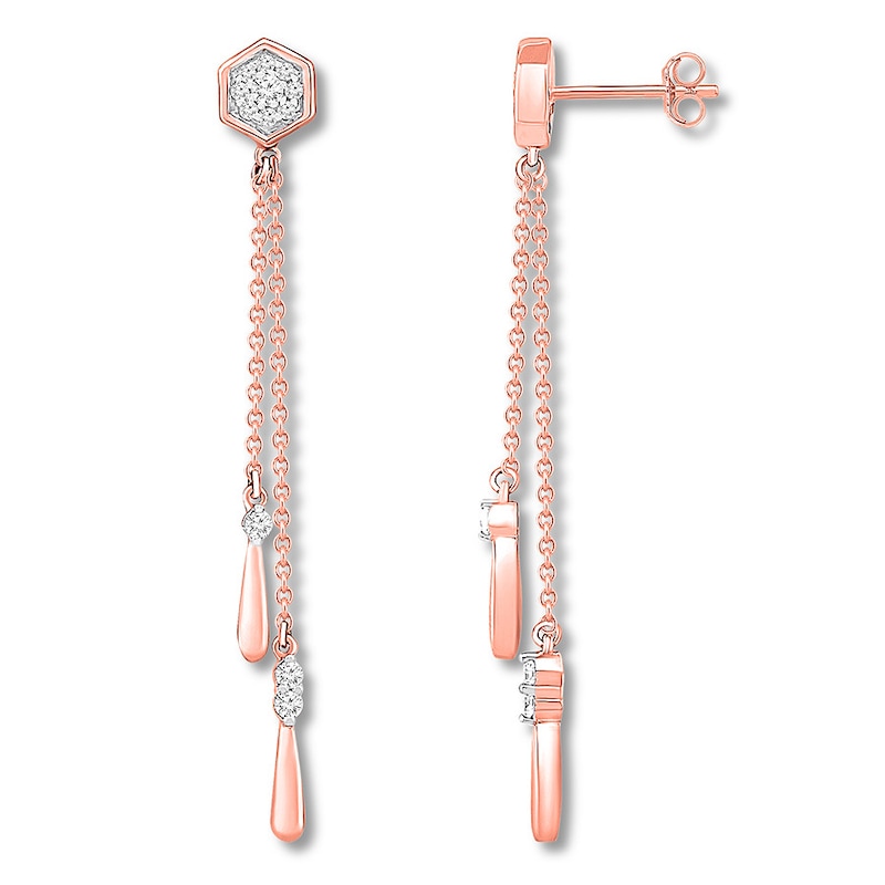 Main Image 2 of Diamond Geometric Drop Earrings 1/5 ct tw Round 10K Rose Gold