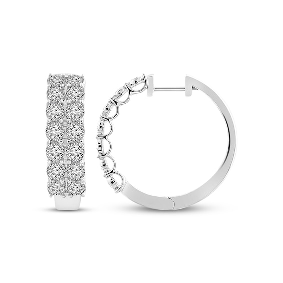 Diamond Hoop Earrings 1 ct tw Round-cut 10K White Gold
