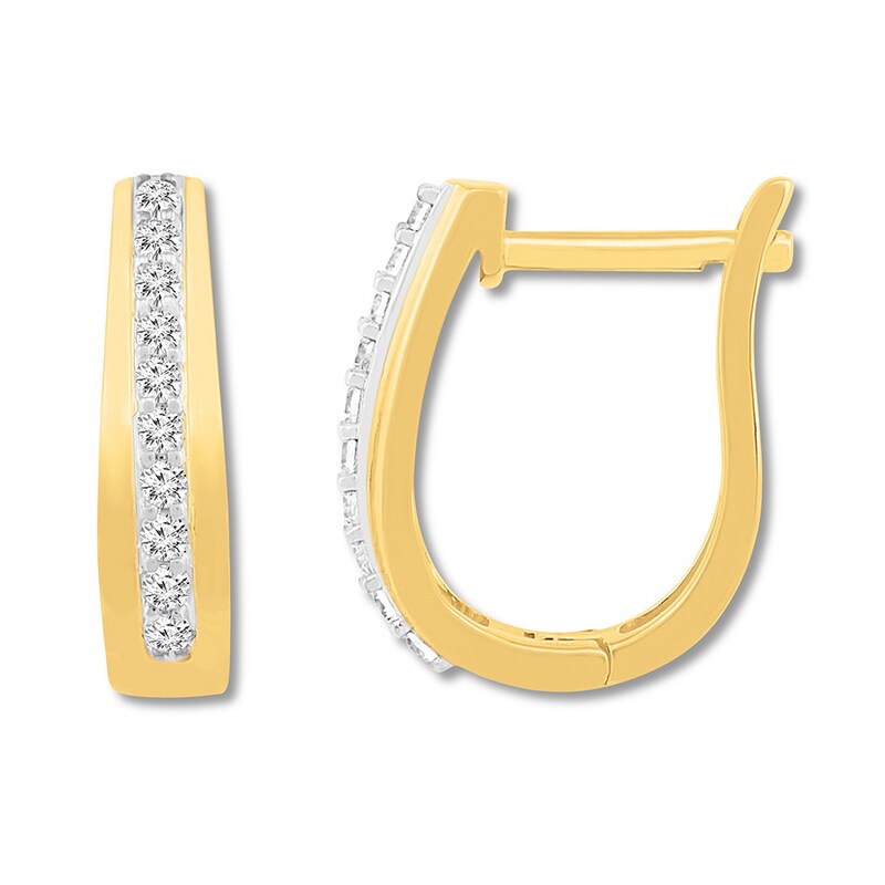 Diamond Hoop Earrings 1/4 ct tw Roundcut 10K Yellow Gold Kay Outlet