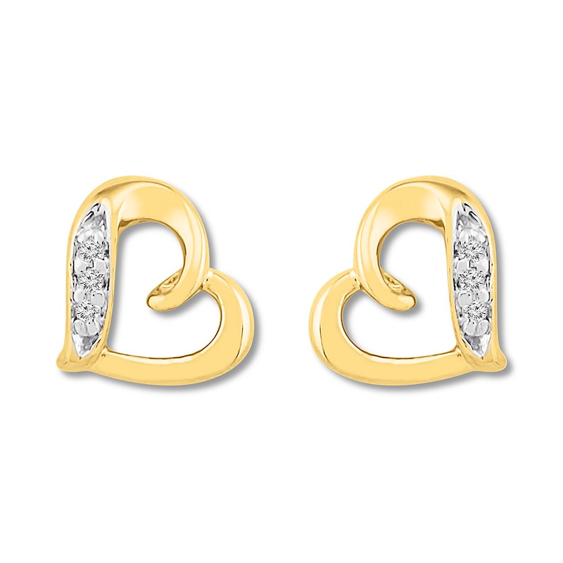 Heart Earrings with Diamonds 10K Yellow Gold