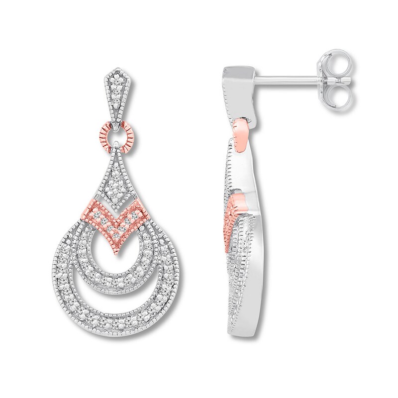 Main Image 1 of Diamond Earrings 1/4 ct tw Round Sterling Silver & 10K Rose Gold
