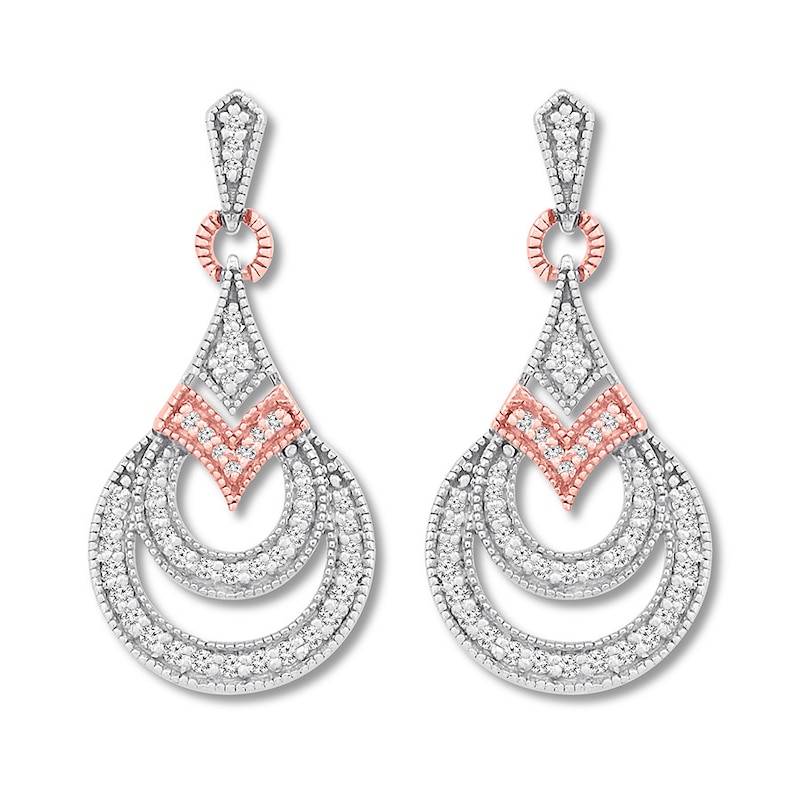 Main Image 2 of Diamond Earrings 1/4 ct tw Round Sterling Silver & 10K Rose Gold