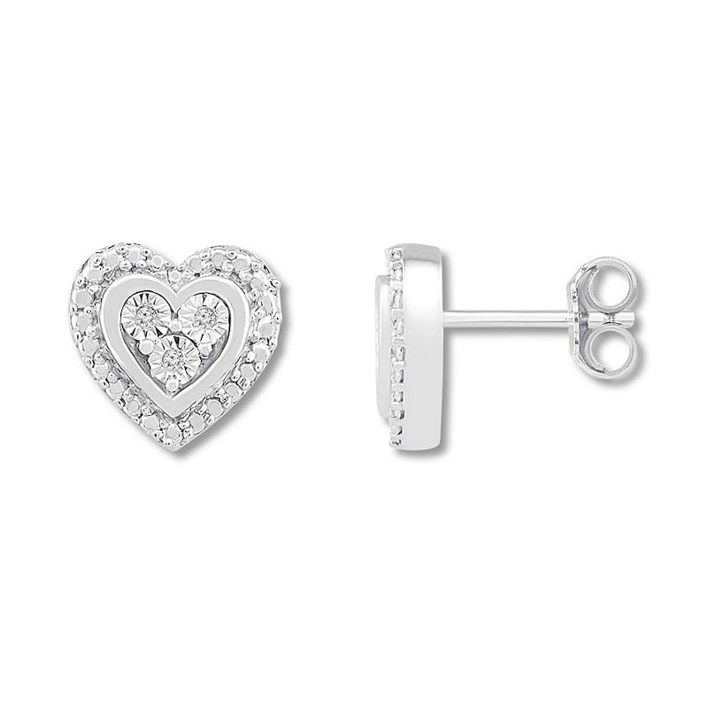 Heart Earrings with Diamonds Sterling Silver