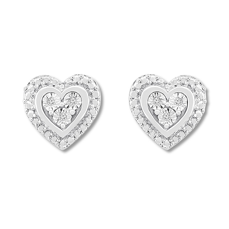 Heart Earrings with Diamonds Sterling Silver