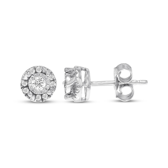 Diamond Halo Stud Earrings 1 ct tw Round-Cut 10K White Gold