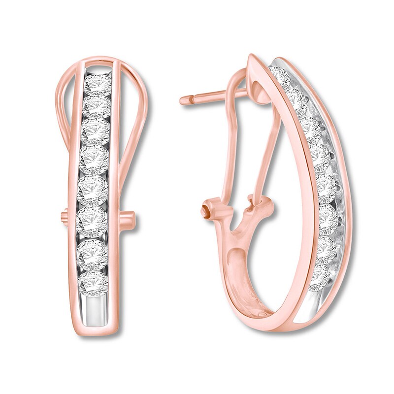Main Image 1 of Diamond Hoop Earrings 1 ct tw Round-cut 10K Rose Gold