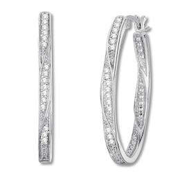 Diamond Hoop Earrings 1/4 ct tw Round-cut Sterling Silver