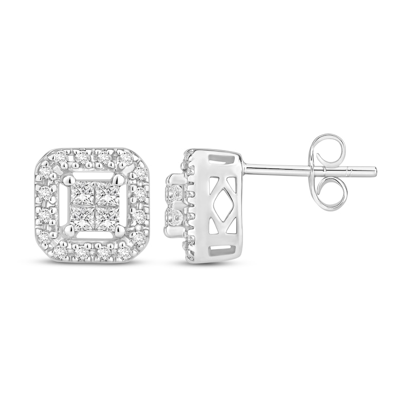 Main Image 1 of Diamond Stud Earrings 1/4 ct tw Round & Princess-cut 10K White Gold