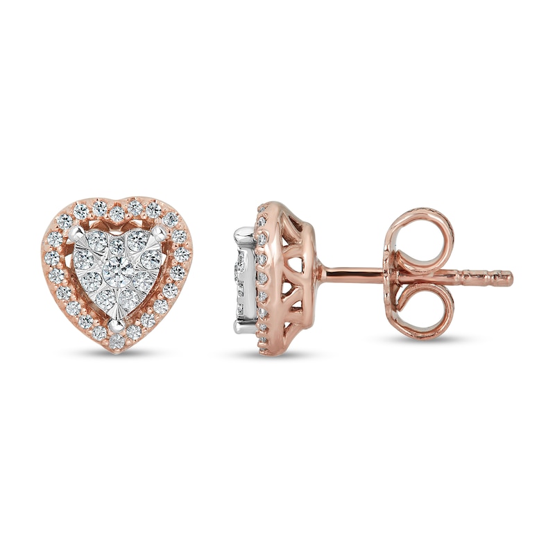 Diamond Stud Heart Earrings 1/4 ct tw 10K Rose Gold