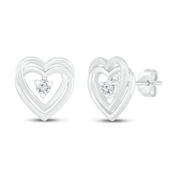 Diamond Heart Stud Earrings 1/20 ct tw Sterling Silver