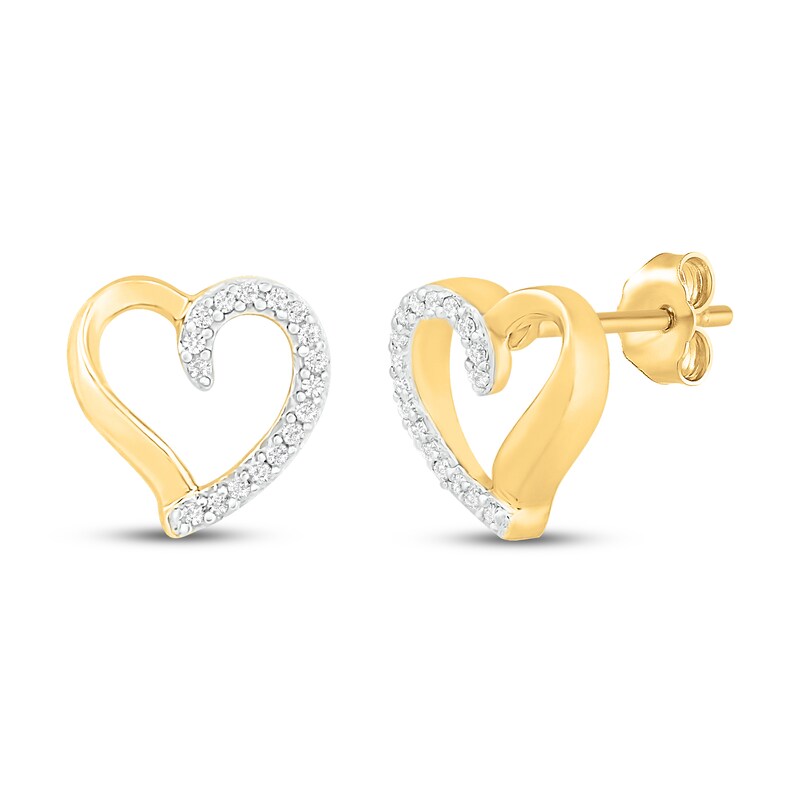 Main Image 1 of Diamond Heart Earrings 1/10 ct tw Round-cut 10K Yellow Gold