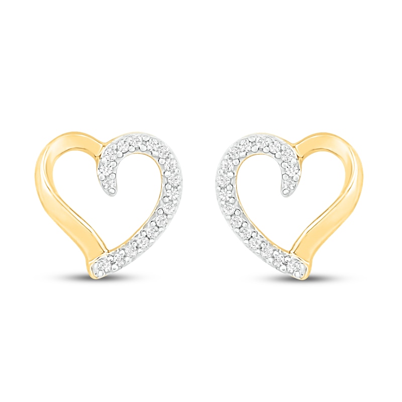 Main Image 2 of Diamond Heart Earrings 1/10 ct tw Round-cut 10K Yellow Gold