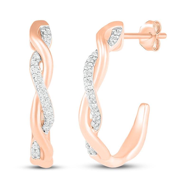 Main Image 1 of Diamond Hoop Earrings 1/10 ct tw Round-cut 10K Rose Gold