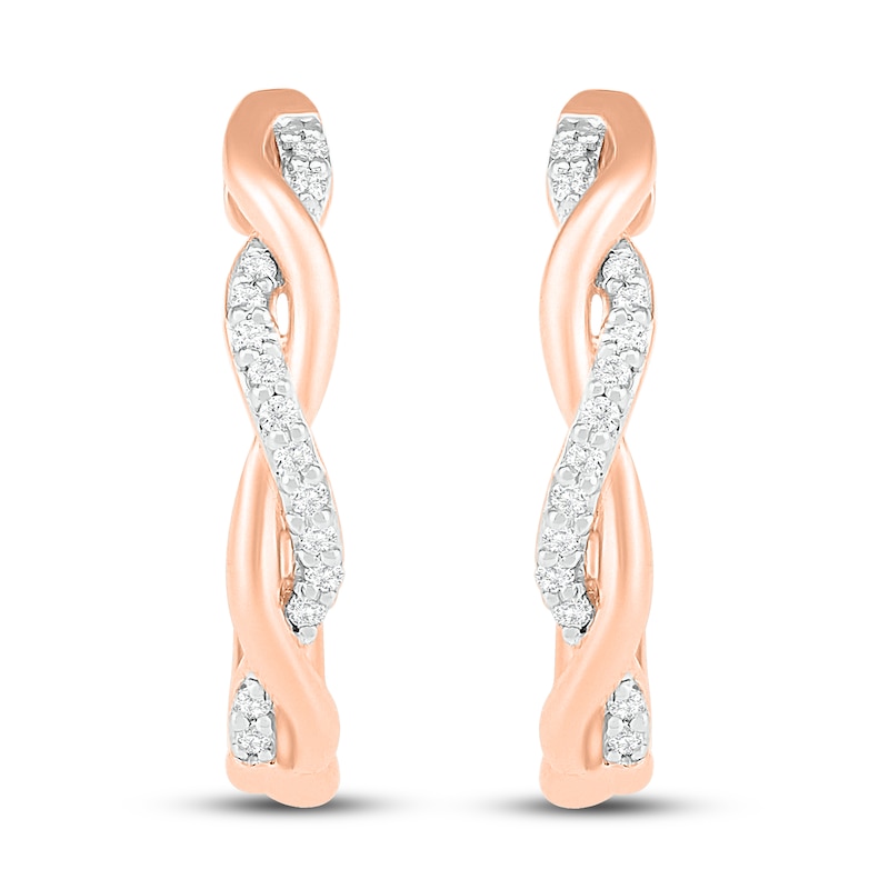 Main Image 3 of Diamond Hoop Earrings 1/10 ct tw Round-cut 10K Rose Gold