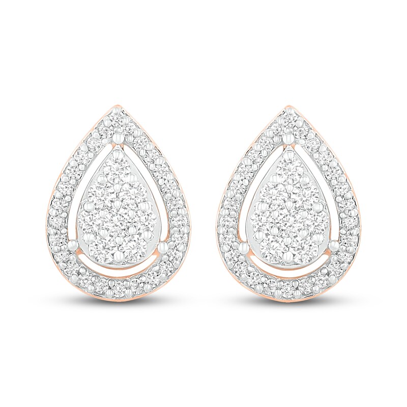 Main Image 3 of Diamond Teardrop Stud Earrings 1/3 ct tw Round-cut 10K Rose Gold