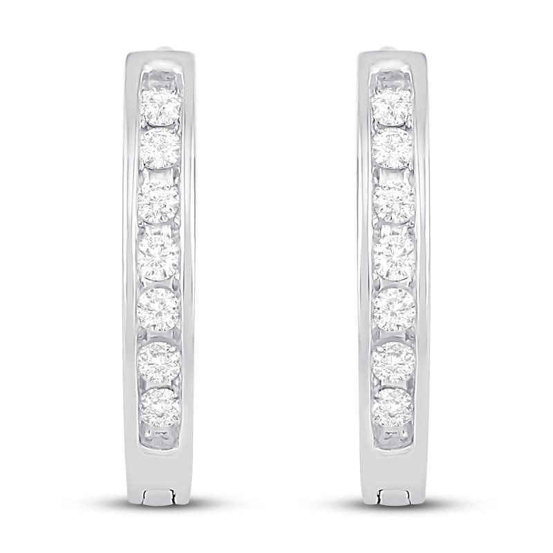 Main Image 3 of Diamond Hoop Earrings 1/6 ct tw 10K White Gold