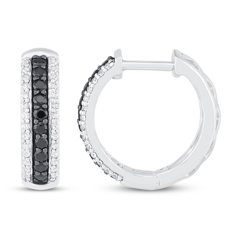 Black and White Diamond Hoop Earrings 1/2 ct tw Sterling Silver