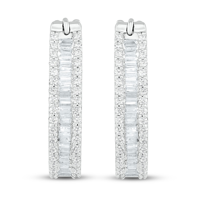 Main Image 3 of Diamond Hoop Earrings 1 ct tw Round & Baguette 10K White Gold