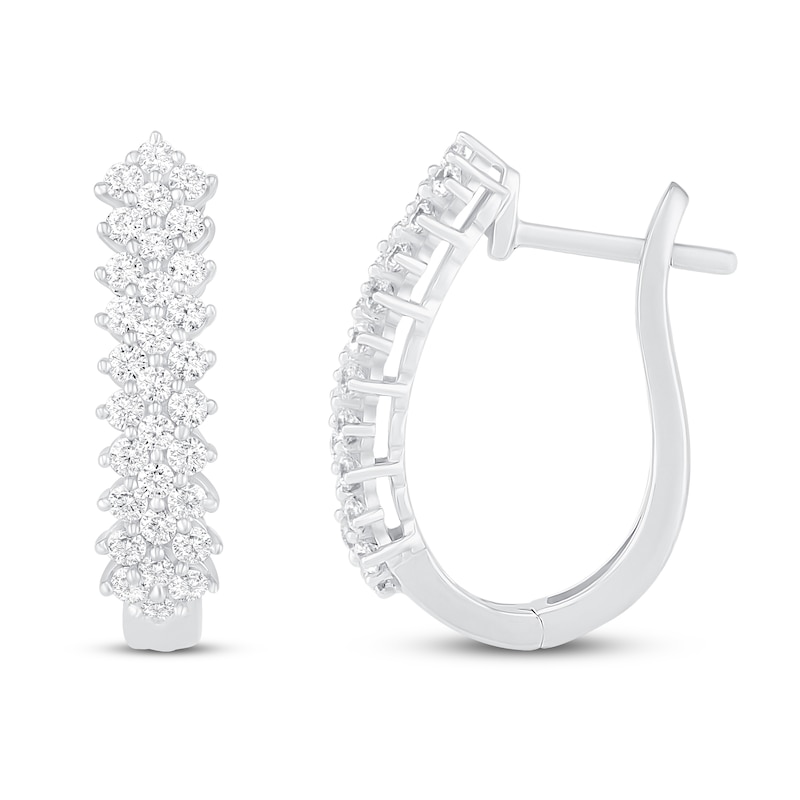 Diamond Hoop Earrings 1 ct tw Round-cut 10K White Gold