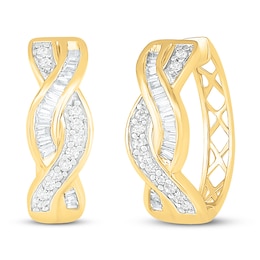 Diamond Hoop Earrings 1/2 ct tw Round & Baguette 10K Yellow Gold