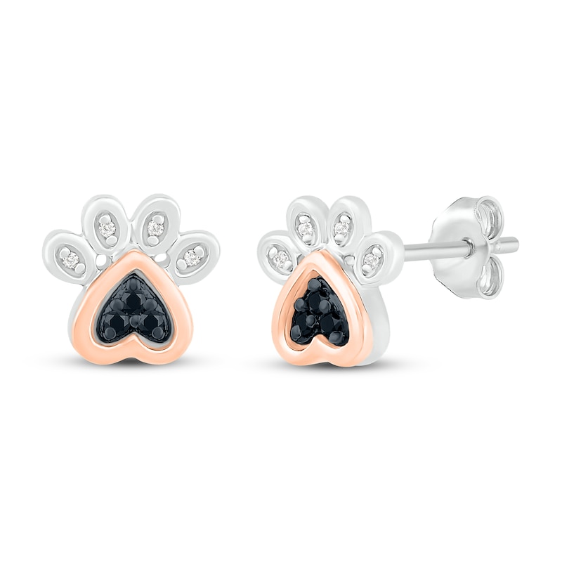 Diamond Paw Earrings 1/20 ct tw Sterling Silver & 10K Rose Gold