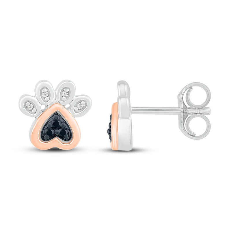 Diamond Paw Earrings 1/20 ct tw Sterling Silver & 10K Rose Gold