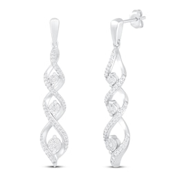 Diamond Dangle Earrings 1/5 ct tw Round-cut Sterling Silver