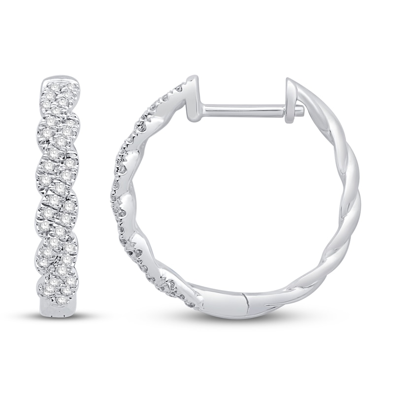 Main Image 1 of Circle of Gratitude Diamond Hoop Earrings 1/5 ct tw Round-cut 10K White Gold