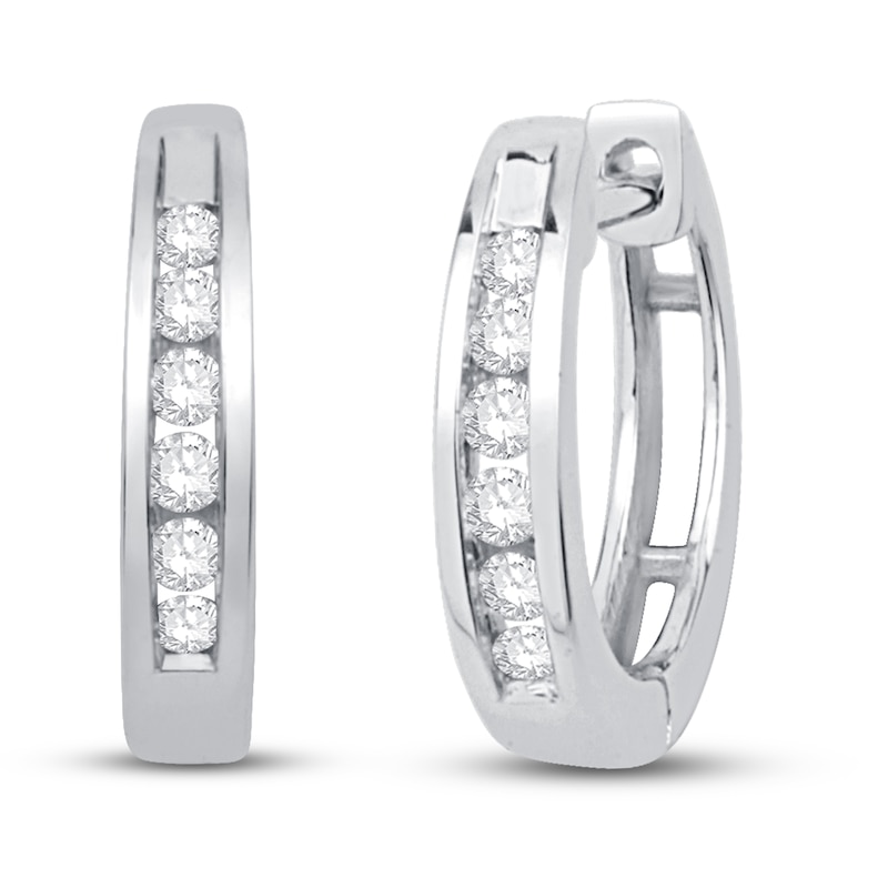 Main Image 1 of Diamond Huggie Hoop Earrings 1/8 ct tw Round-cut 10K White Gold