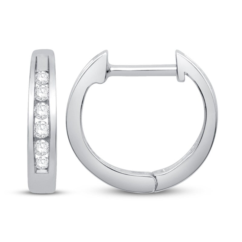 Main Image 2 of Diamond Huggie Hoop Earrings 1/8 ct tw Round-cut 10K White Gold