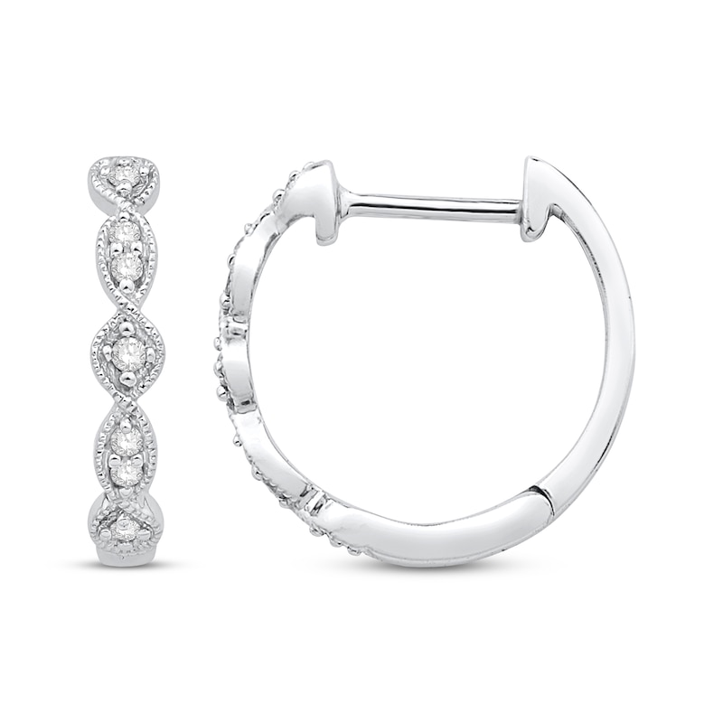 Main Image 3 of Diamond Twist Hoop Earrings 10K White Gold