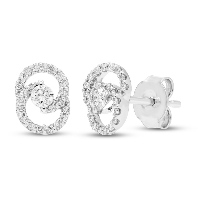 Main Image 1 of Encircled by Love Diamond Stud Earrings 1/4 ct tw Round-cut 10K White Gold