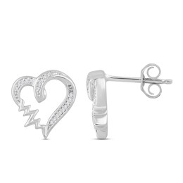 Diamond Heartbeat Earrings 1/20 ct tw Round-cut Sterling Silver