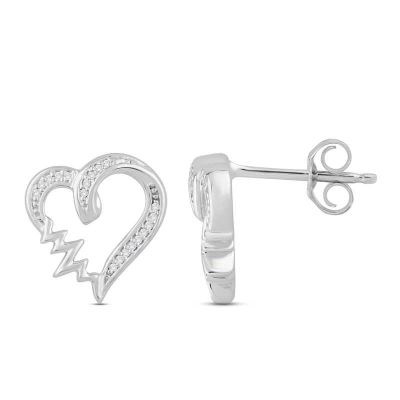 Main Image 1 of Diamond Heartbeat Earrings 1/20 ct tw Round-cut Sterling Silver