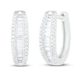 Diamond Hoop Earrings 5/8 ct tw Baguette/Round-Cut 10K White Gold