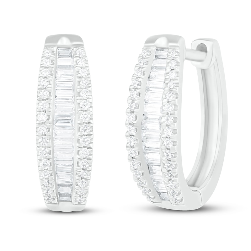 Diamond Hoop Earrings 5/8 ct tw Baguette/Round-Cut 10K White Gold