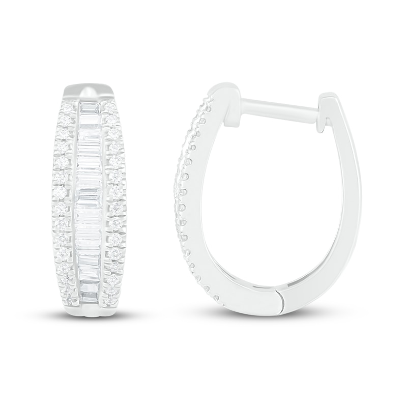 Diamond Hoop Earrings 5/8 ct tw Baguette/Round-Cut 10K White Gold