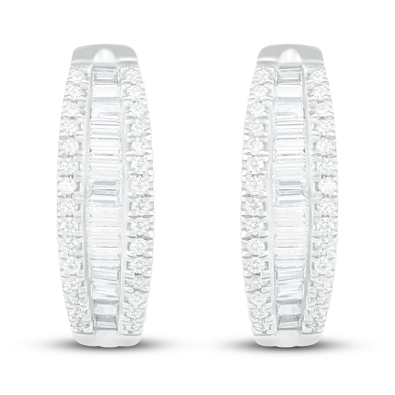 Diamond Hoop Earrings 5/8 ct tw Baguette/Round-Cut 10K White Gold