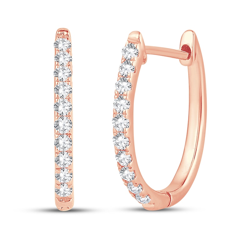 Main Image 1 of Diamond Hoop Earrings 1/4 ct tw Round-Cut 10K Rose Gold