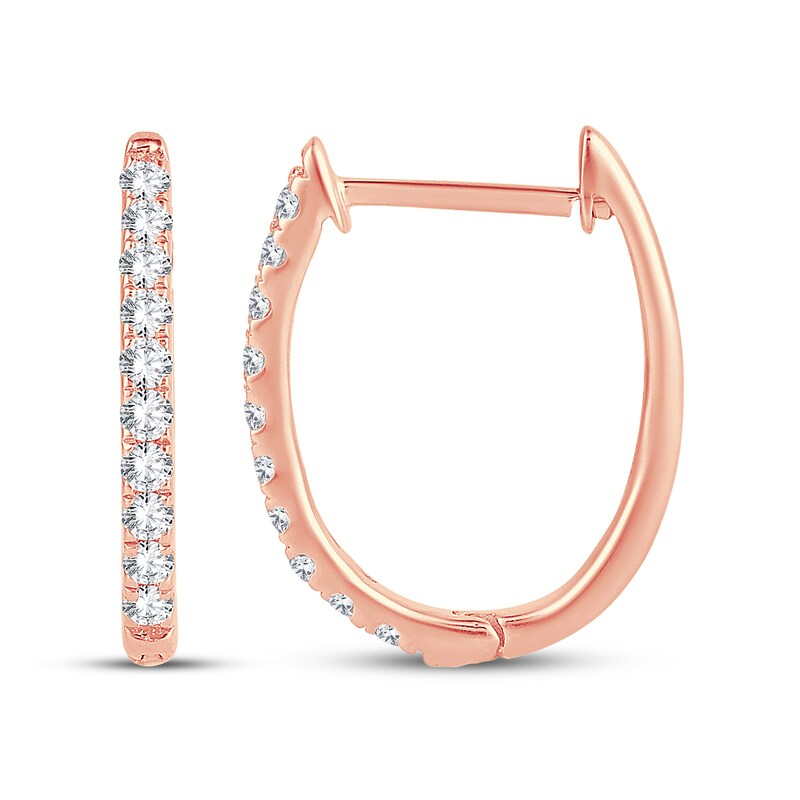 Main Image 2 of Diamond Hoop Earrings 1/4 ct tw Round-Cut 10K Rose Gold