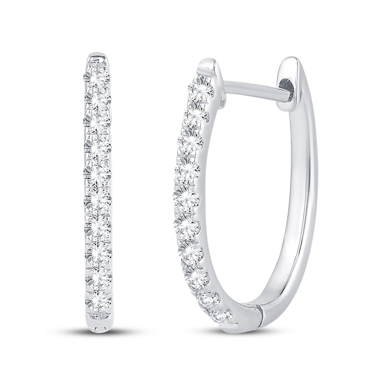 Main Image 1 of Diamond Hoop Earrings 1/4 ct tw Round-Cut 10K White Gold