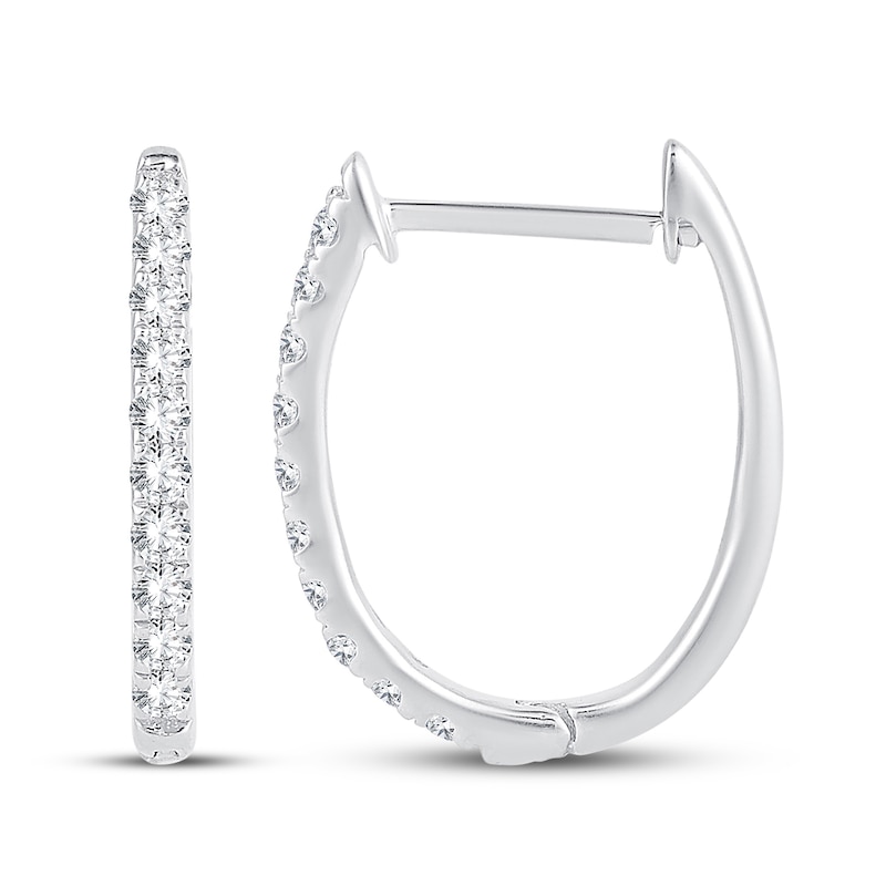Main Image 2 of Diamond Hoop Earrings 1/4 ct tw Round-Cut 10K White Gold