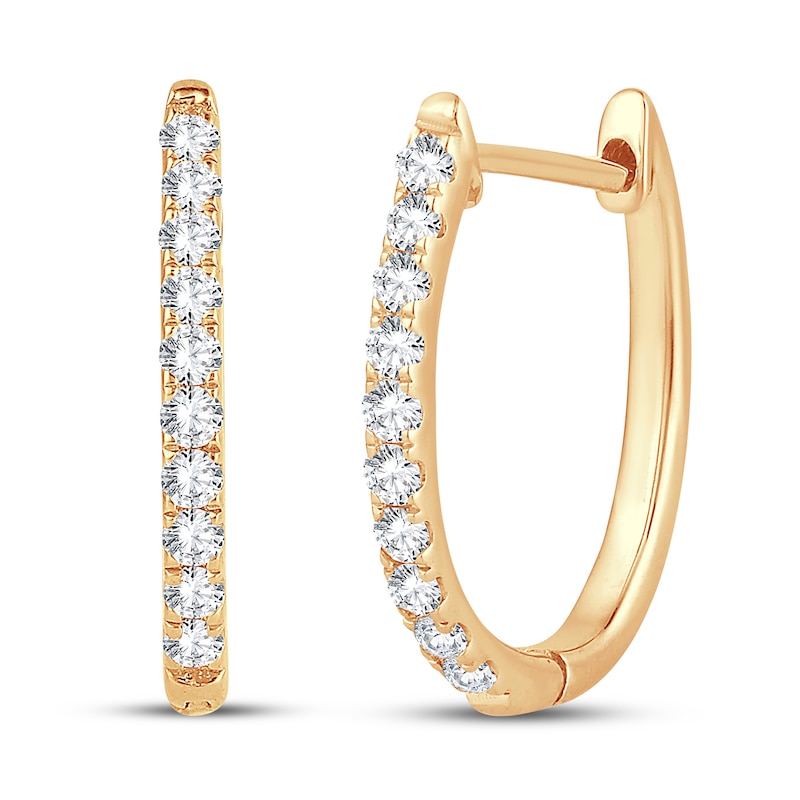 Main Image 1 of Diamond Hoop Earrings 1/4 ct tw Round-Cut 10K Yellow Gold