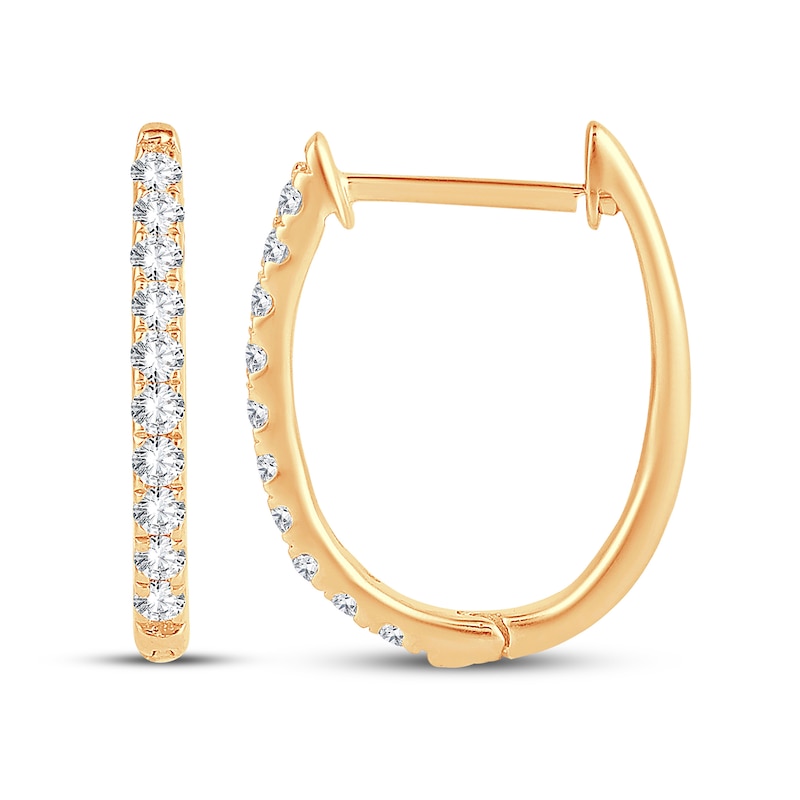 Main Image 2 of Diamond Hoop Earrings 1/4 ct tw Round-Cut 10K Yellow Gold