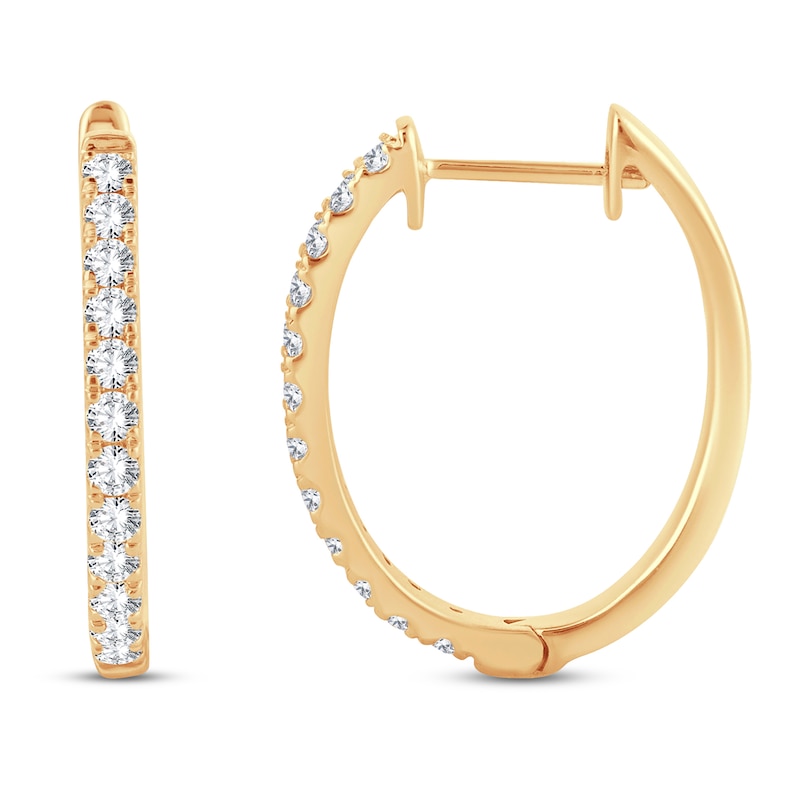 Main Image 2 of Diamond Hoop Earrings 1/2 ct tw Round-Cut 10K Yellow Gold