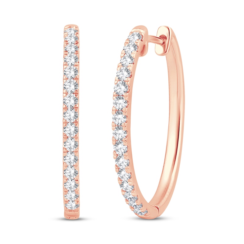 Main Image 1 of Diamond Hoop Earrings 3/4 ct tw Round-Cut 10K Rose Gold