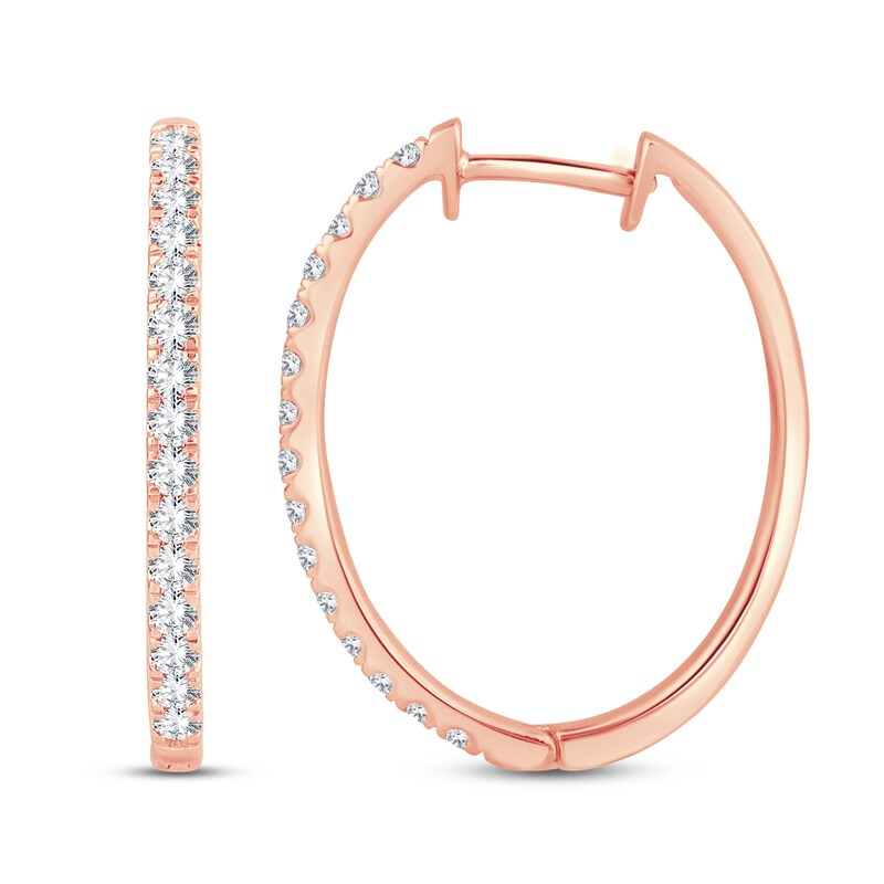 Main Image 2 of Diamond Hoop Earrings 3/4 ct tw Round-Cut 10K Rose Gold