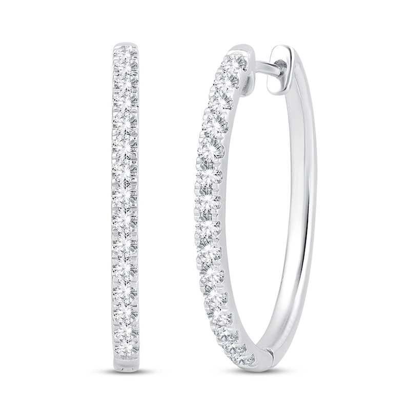 Main Image 1 of Diamond Hoop Earrings 3/4 ct tw Round-Cut 10K White Gold