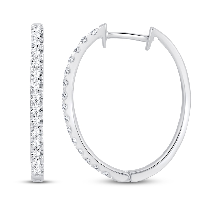 Main Image 2 of Diamond Hoop Earrings 3/4 ct tw Round-Cut 10K White Gold