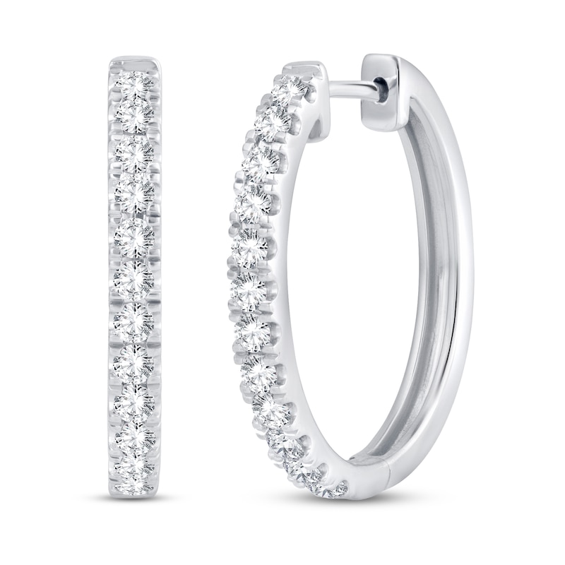 Diamond Hoop Earrings 1 ct tw Round-Cut 10K White Gold